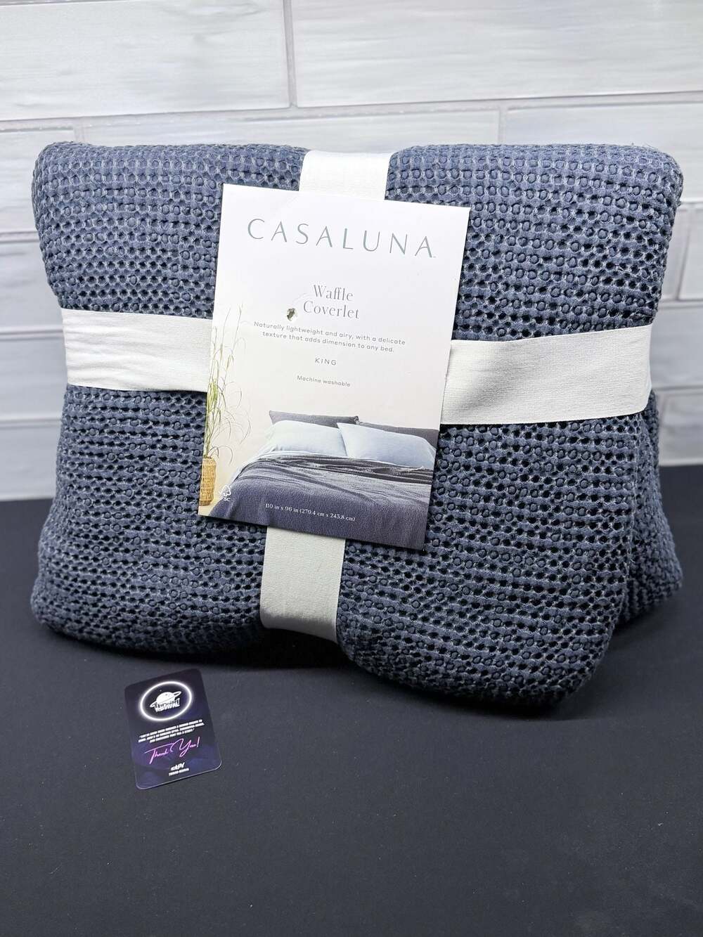 Casaluna Waffle Coverlet King Size Dark Mineral Blue